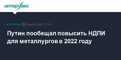 Владимир Путин - Алексей Сазанов - Путин пообещал повысить НДПИ для металлургов в 2022 году - interfax.ru - Москва - Башкирия