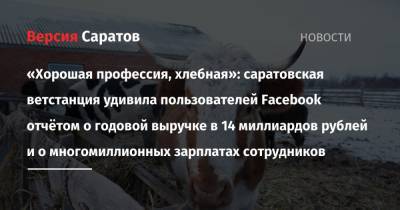 «Хорошая профессия, хлебная»: саратовская ветстанция удивила пользователей Facebook отчётом о годовой выручке в 14 миллиардов рублей и о многомиллионных зарплатах сотрудников - nversia.ru - Москва - Россия - Саратовская обл.
