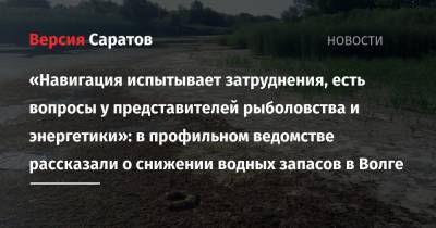 «Навигация испытывает затруднения, есть вопросы у представителей рыболовства и энергетики»: в профильном ведомстве рассказали о снижении водных запасов в Волге - nversia.ru - Россия - Саратовская обл.