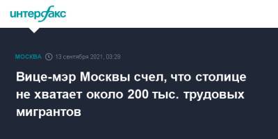 Владимир Ефимов - Вице-мэр Москвы счел, что столице не хватает около 200 тыс. трудовых мигрантов - interfax.ru - Москва