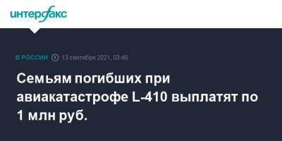 Игорь Кобзев - Семьям погибших при авиакатастрофе L-410 выплатят по 1 млн руб. - interfax.ru - Москва - Россия - Иркутская обл.