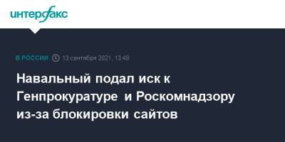 Алексей Навальный - Навальный подал иск к Генпрокуратуре и Роскомнадзору из-за блокировки сайтов - interfax.ru - Москва - Россия