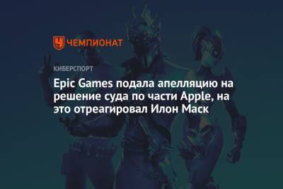 Илон Маск - Epic Games подала апелляцию на решение суда по части Apple, на это отреагировал Илон Маск - championat.com