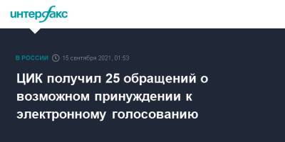 Элла Памфилова - ЦИК получил 25 обращений о возможном принуждении к электронному голосованию - interfax.ru - Москва - Россия - Мурманская обл. - Ярославская обл.