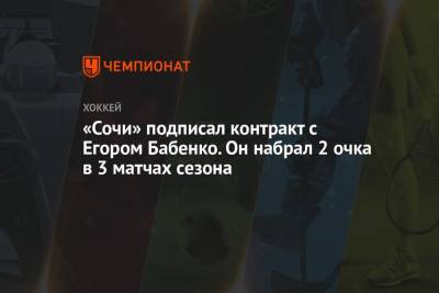 «Сочи» подписал контракт с Егором Бабенко. Он набрал 2 очка в 3 матчах сезона - championat.com - Сочи