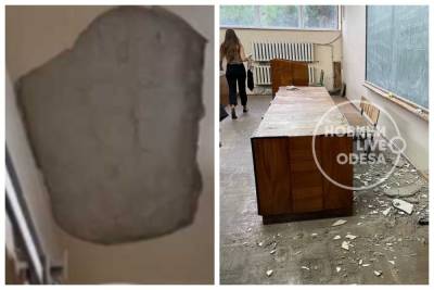 В одесском вузе во время лекции обвалился потолок, видео: прямо на стол преподавательницы - politeka.net - Украина - Одесса