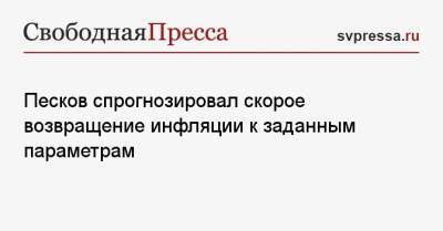 Дмитрий Песков - Песков спрогнозировал скорое возвращение инфляции к заданным параметрам - svpressa.ru - Россия
