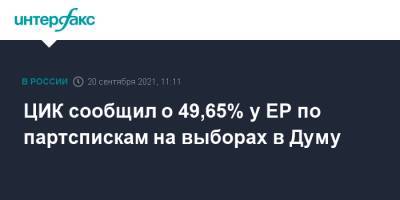 ЦИК сообщил о 49,65% у ЕР по партспискам на выборах в Думу - interfax.ru - Москва - Россия