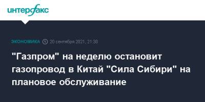 "Газпром" на неделю остановит газопровод в Китай "Сила Сибири" на плановое обслуживание - interfax.ru - Москва - Китай - респ. Саха