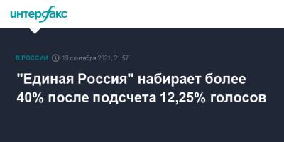 "Единая Россия" набирает более 40% после подсчета 12,25% голосов - interfax.ru - Москва - Россия
