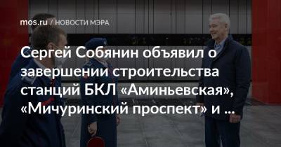 Сергей Собянин - Сергей Собянин объявил о завершении строительства станций БКЛ «Аминьевская», «Мичуринский проспект» и «Проспект Вернадского» - mos.ru - Москва