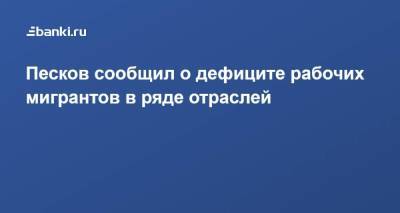 Дмитрий Песков - Песков сообщил о дефиците рабочих мигрантов в ряде отраслей - smartmoney.one - Россия