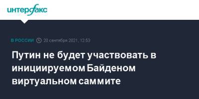 Владимир Путин - Дмитрий Песков - Джо Байден - Путин не будет участвовать в инициируемом Байденом виртуальном саммите - interfax.ru - Москва - Россия - США