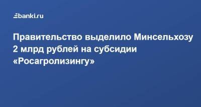 Правительство выделило Минсельхозу 2 млрд рублей на субсидии «Росагролизингу» - smartmoney.one - Россия