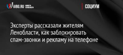 Эксперты рассказали жителям Ленобласти, как заблокировать спам-звонки и рекламу на телефоне - ivbg.ru - Украина - Ленинградская обл.