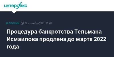 Исмаилов Тельман - Процедура банкротства Тельмана Исмаилова продлена до марта 2022 года - smartmoney.one - Москва - Московская обл.