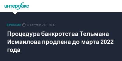 Исмаилов Тельман - Процедура банкротства Тельмана Исмаилова продлена до марта 2022 года - interfax.ru - Москва - Московская обл.
