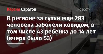 В регионе за сутки еще 283 человека заболели ковидом, в том числе 43 ребенка до 14 лет (вчера было 53) - nversia.ru - Саратовская обл. - Саратов - район Энгельсский