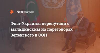 Владимир Зеленский - Абдулла Шахид - Флаг Украины перепутали с мальдивским на переговорах Зеленского в ООН - ren.tv - Украина