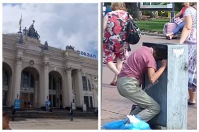 Мужчина засунул голову в мусорник возле Ж/Д вокзала, кадры: пришлось вызывать спасателей - politeka.net - Украина - Одесса
