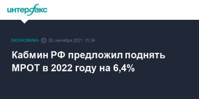 Михаил Мишустин - Кабмин РФ предложил поднять МРОТ в 2022 году на 6,4% - interfax.ru - Москва - Россия
