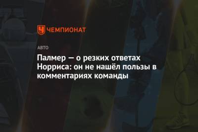 Палмер — о резких ответах Норриса: он не нашёл пользы в комментариях команды - championat.com - Россия