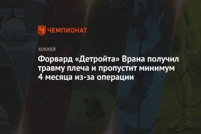 Бэй Лайтнинг - Форвард «Детройта» Врана получил травму плеча и пропустит минимум 4 месяца из-за операции - championat.com - Чехия