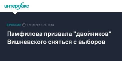 Элла Памфилова - Борис Вишневский - Памфилова призвала "двойников" Вишневского сняться с выборов - interfax.ru - Москва - Россия - Санкт-Петербург - Петербург