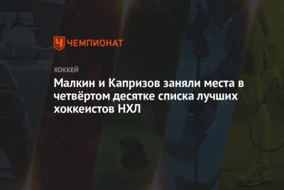 Евгений Малкин - Кирилл Капризов - Малкин и Капризов заняли места в четвёртом десятке списка лучших хоккеистов НХЛ - championat.com - шт. Миннесота