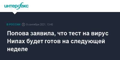 Анна Попова - Попова заявила, что тест на вирус Нипах будет готов на следующей неделе - interfax.ru - Москва - Россия - India - штат Керала