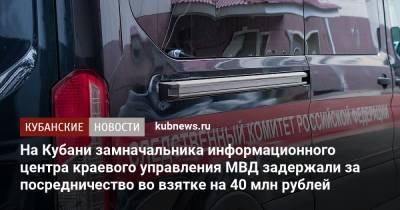 На Кубани замначальника информационного центра краевого управления МВД задержали за посредничество во взятке на 40 млн рублей - kubnews.ru - Краснодарский край - Следственный Комитет