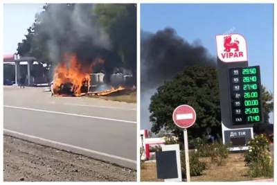 Пламя охватило авто при выезде из заправки: видео ЧП под Одессой - politeka.net - Украина - Одесса - Одесская обл.