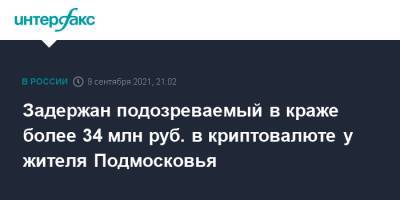 Ирина Волк - Задержан подозреваемый в краже более 34 млн руб. в криптовалюте у жителя Подмосковья - interfax.ru - Москва - Россия - Московская обл. - Рязанская обл.