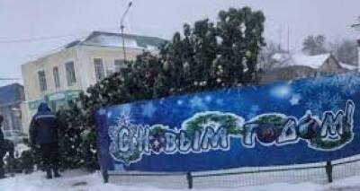 Упала новогодняя елка на центральной площади в Красном Луче. ФОТО - cxid.info