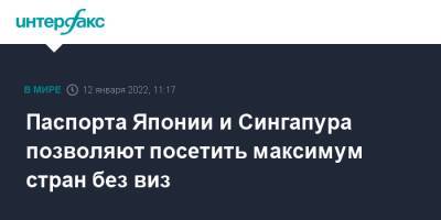 Сингапур - Паспорта Японии и Сингапура позволяют посетить максимум стран без виз - interfax.ru - Москва - Австрия - Норвегия - Южная Корея - США - Сирия - КНДР - Англия - Швейцария - Бельгия - Италия - Австралия - Германия - Япония - Эстония - Ирак - Венгрия - Польша - Швеция - Литва - Испания - Финляндия - Канада - Мальта - Словения - Чехия - Дания - Новая Зеландия - Афганистан - Голландия - Йемен - Палестина - Португалия - Греция - Латвия - Словакия - Сингапур - Люксембург - Ирландия - Сомали - Непал - Республика Сингапур