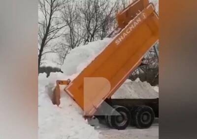 Рязанцы засняли КАМАЗ, сваливающий снег в Соколовский пруд - ya62.ru - Камаз