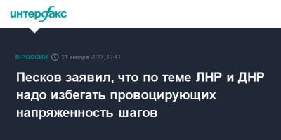 Владимир Путин - Дмитрий Песков - Вячеслав Володин - Песков заявил, что по теме ЛНР и ДНР надо избегать провоцирующих напряженность шагов - interfax.ru - Москва - Россия - Украина - ДНР - ЛНР