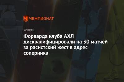 Форварда клуба АХЛ дисквалифицировали на 30 матчей за расистский жест в адрес соперника - championat.com - США - Сан-Хосе