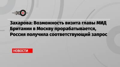 Мария Захарова - Захарова: Возможность визита главы МИД Британии в Москву прорабатывается, Россия получила соответствующий запрос - echo.msk.ru - Москва - Россия - Украина - Англия