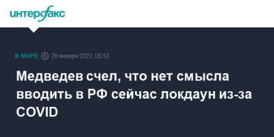 Дмитрий Медведев - Медведев счел, что нет смысла вводить в РФ сейчас локдаун из-за COVID - interfax.ru - Москва - Россия