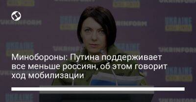 Владимир Путин - Анна Маляр - Минобороны: Путина поддерживает все меньше россиян, об этом говорит ход мобилизации - liga.net - Россия - Китай - Украина