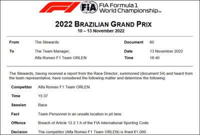 Мик Шумахер - Alfa Romeo оштрафована на 1000 евро - f1news.ru - Сан-Паулу