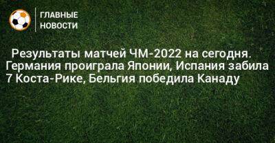 ⚽ Результаты матчей ЧМ-2022 на сегодня. Германия проиграла Японии, Испания забила 7 Коста-Рике, Бельгия победила Канаду - bombardir.ru - Англия - Бельгия - Австралия - Германия - Япония - Мексика - Польша - Иран - Испания - Канада - Саудовская Аравия - Хорватия - Дания - Голландия - Эквадор - Тунис - Катар - Марокко - Коста Рика