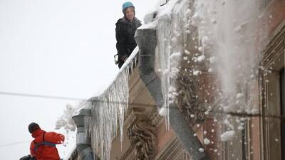 Коммунальщики в Петербурге обрушили гигантский ледяной сталактит на козырек парадной - 5-tv.ru - Санкт-Петербург