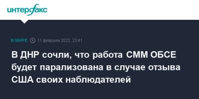 В ДНР сочли, что работа СММ ОБСЕ будет парализована в случае отзыва США своих наблюдателей - interfax.ru - Москва - США - Украина - Вашингтон - ДНР - Донецк