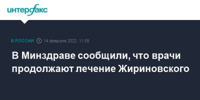 Владимир Жириновский - Ярослав Нилов - В Минздраве сообщили, что врачи продолжают лечение Жириновского - interfax.ru - Москва - Россия