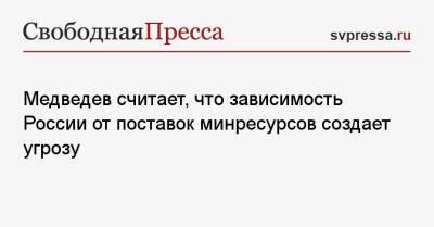 Дмитрий Медведев - Медведев считает, что зависимость России от поставок минресурсов создает угрозу - svpressa.ru - Москва - Россия