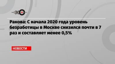 Анастасия Ракова - Ракова: С начала 2020 года уровень безработицы в Москве снизился почти в 7 раз и составляет менее 0,5% - echo.msk.ru - Москва