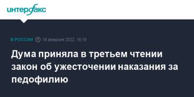 Вячеслав Володин - Дума приняла в третьем чтении закон об ужесточении наказания за педофилию - interfax.ru - Москва