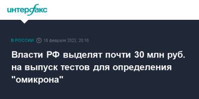 Власти РФ выделят почти 30 млн руб. на выпуск тестов для определения "омикрона" - interfax.ru - Москва - Россия